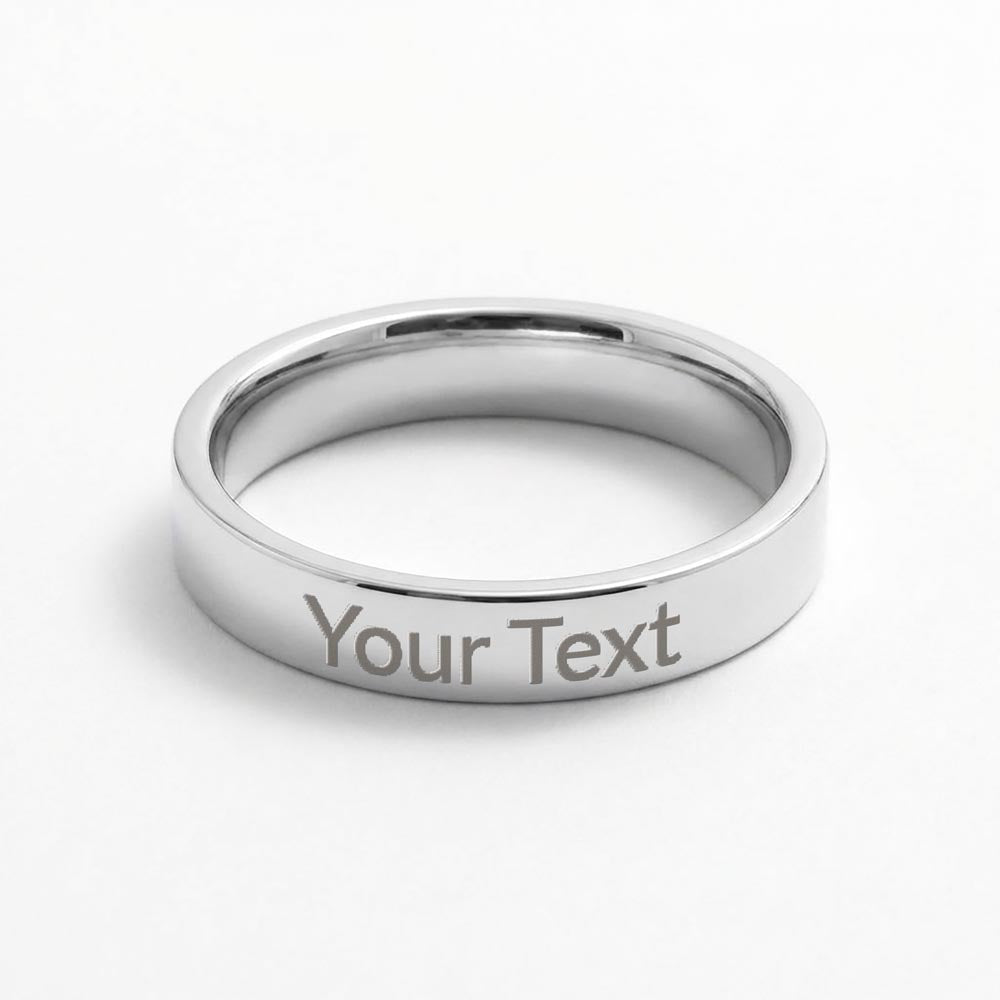Engraved Women's Ring in polished silver and 18k gold finish on white background, personalized jewelry by HussainTraders