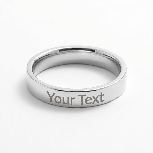 Engraved Women's Ring in polished silver and 18k gold finish on white background, personalized jewelry by HussainTraders