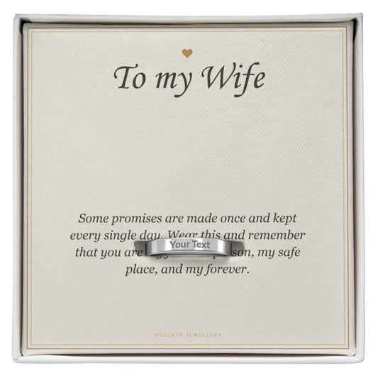 Polished steel band ring on the To My Wife message card | Engraved Ring for Wife with Message Card