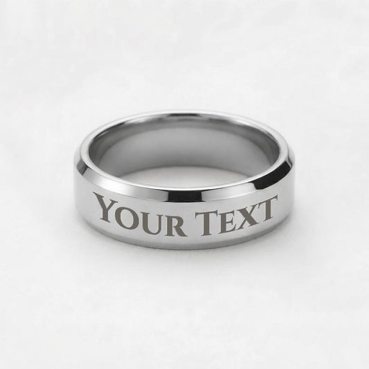 Engraved Men's Ring in polished silver and 18k gold finish on white background, personalized jewelry by HussainTraders
