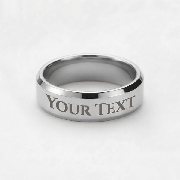 Engraved Men's Ring in polished silver and 18k gold finish on white background, personalized jewelry by HussainTraders