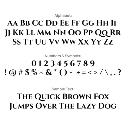 Engraving guide showing the letters, numbers and symbols available | Engraved Men's Ring