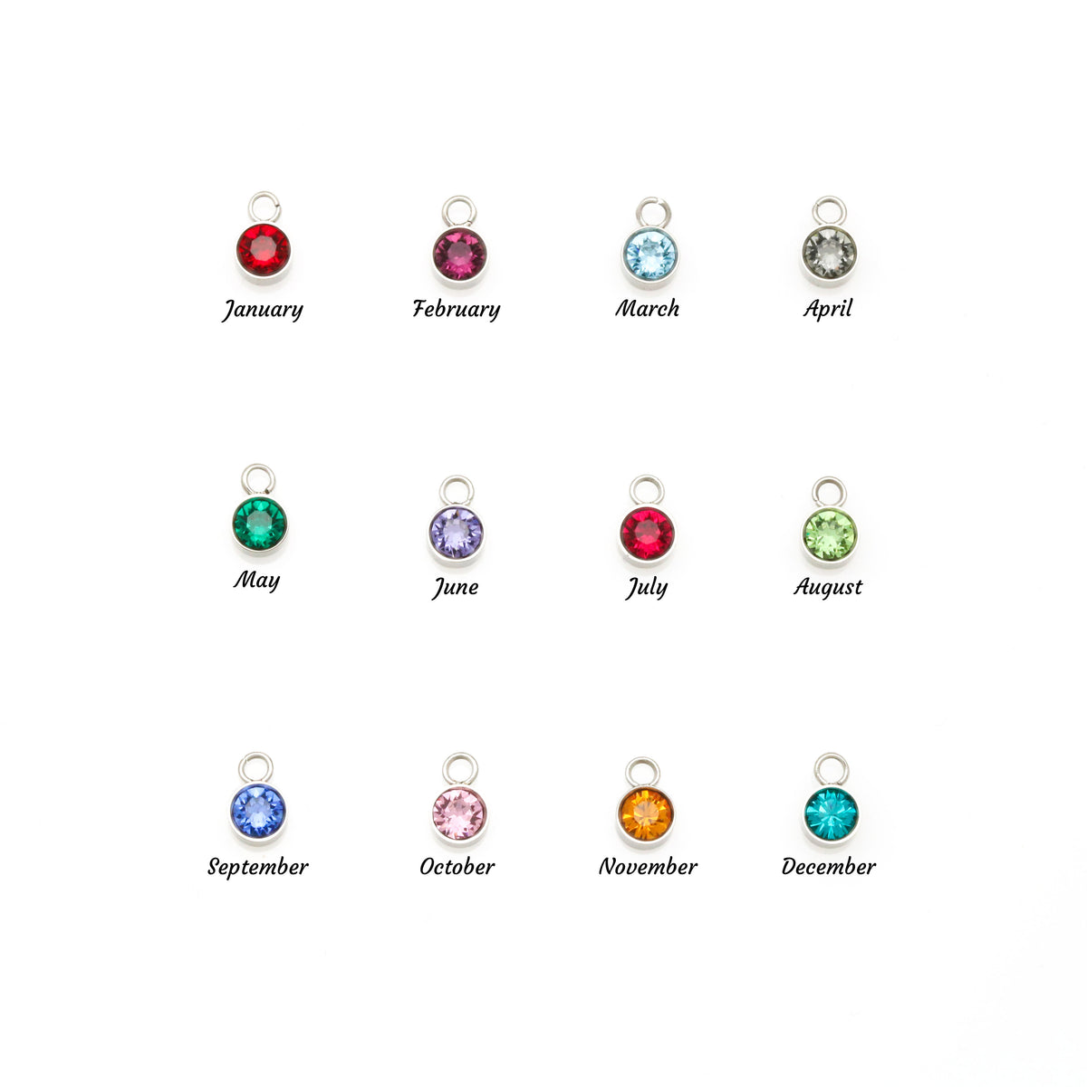 Chart of the 12 birthstone crystal colors by month | Name Necklace with Birthstone