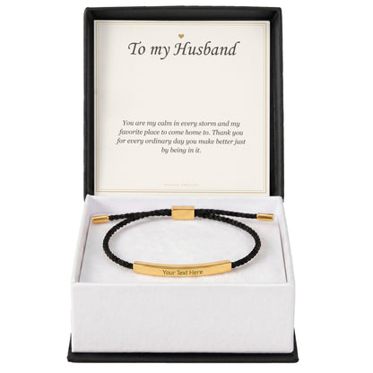 Gold finish engraved bar bracelet in a gift box with the To My Husband card | Engraved Bracelet for Husband with Message Card