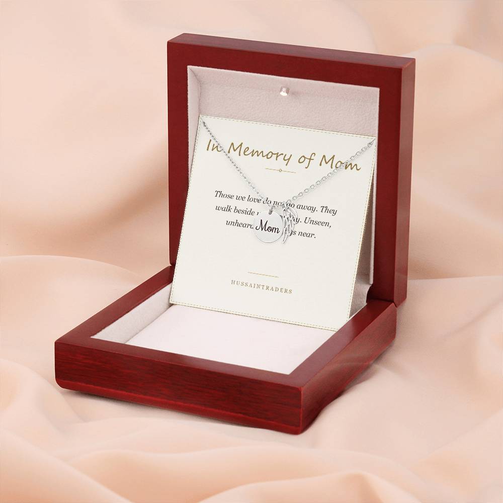 Luxury box with necklace and card on pink fabric | Memorial Necklace for Mom