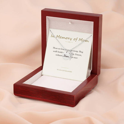 Luxury box with necklace and card on pink fabric | Memorial Necklace for Mom