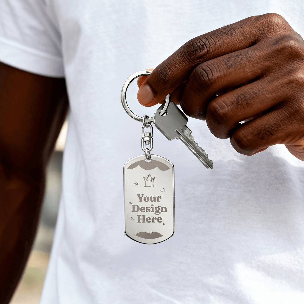 Man holding the dog tag keychain | Engraved Dog Tag Keychain