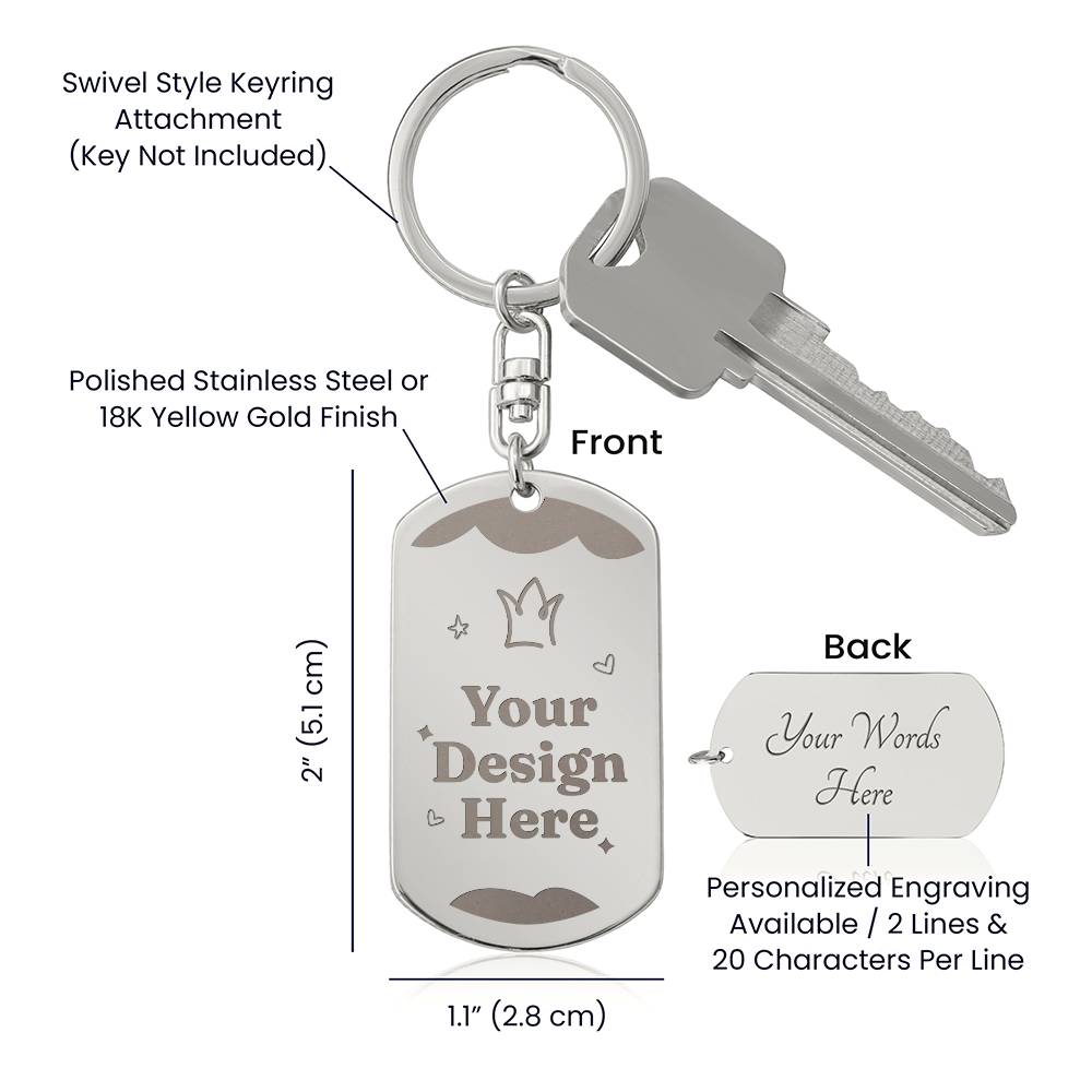 Size guide for the dog tag keychain with back engraving | Engraved Dog Tag Keychain