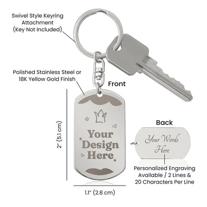Size guide for the dog tag keychain with back engraving | Engraved Dog Tag Keychain