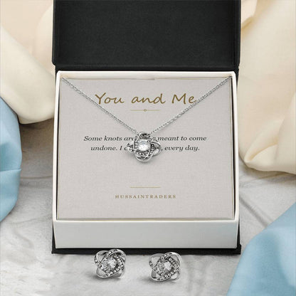 Love Knot set in a black gift box with the earrings in front | Love Knot Necklace and Earring Set
