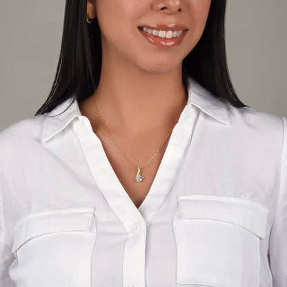 Smiling woman in a white shirt wearing the pendant | Proud Mom Necklace