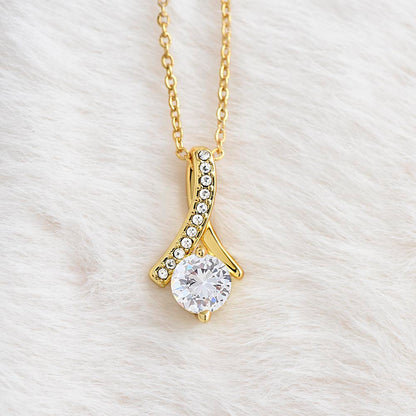 Yellow gold finish pendant on white faux fur | Proud Mom Necklace