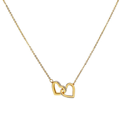 Yellow gold finish interlocking hearts on a white background | Always Proud, Always Loved Necklace