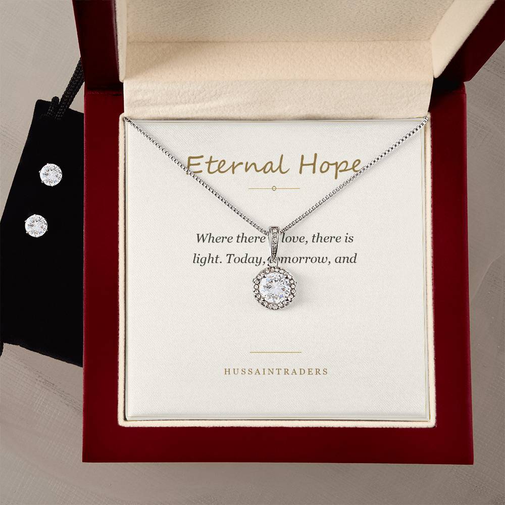 Eternal Hope set and card in the mahogany Luxury Box | Eternal Hope Necklace and Earring Set