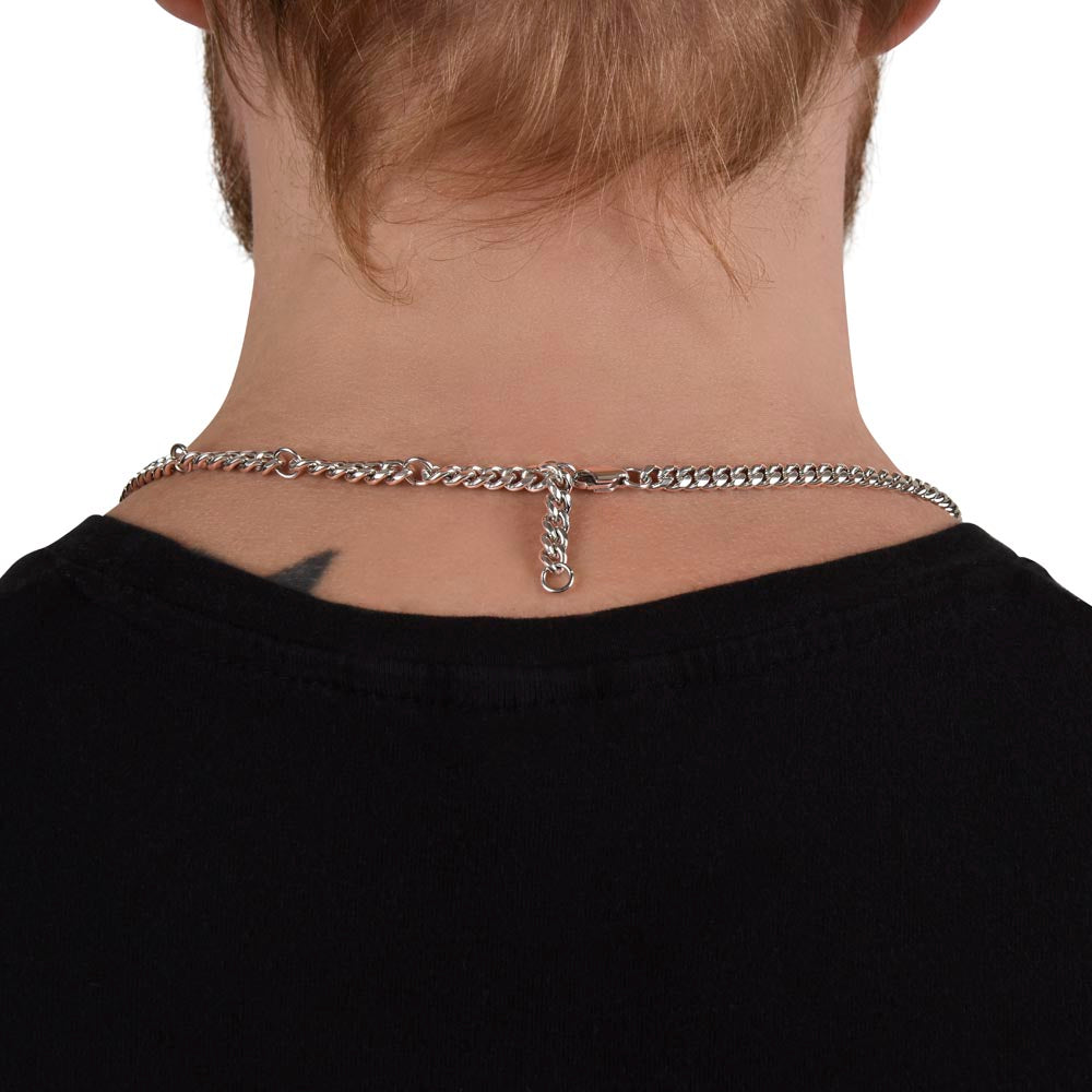 Back of the neck showing the steel Cuban chain clasp | Cuban Link Chain