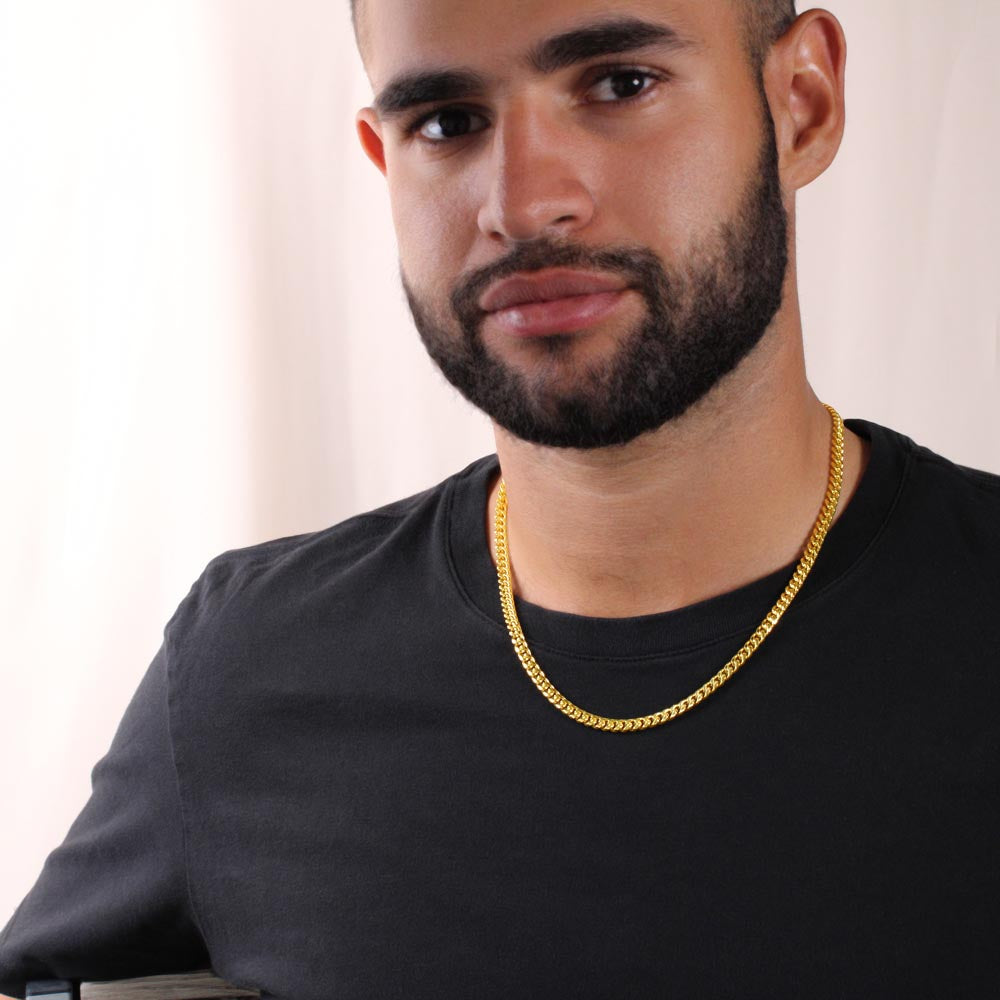 Man wearing the gold finish Cuban chain | Cuban Link Chain