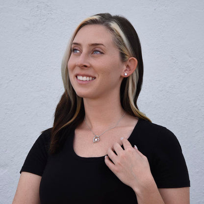 Smiling woman wearing the Forever Love set | Forever Love Necklace and Earring Set