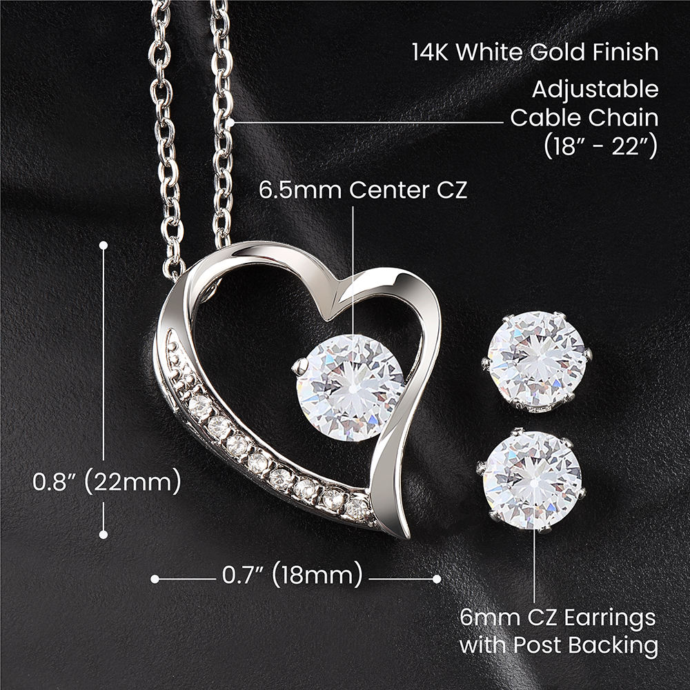 Size guide for the Forever Love pendant, adjustable chain and stud earrings | Forever Love Necklace and Earring Set