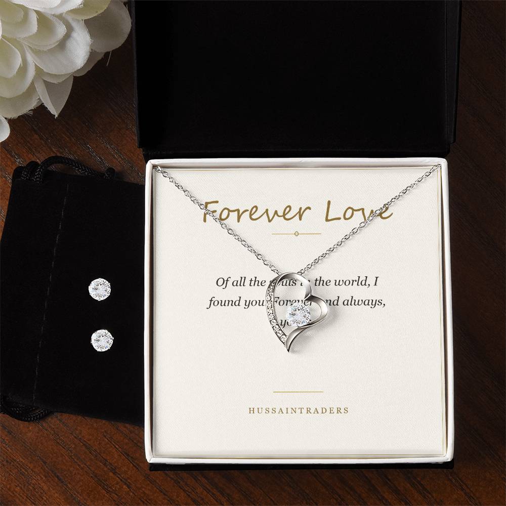 Forever Love set and card in a black gift box | Forever Love Necklace and Earring Set
