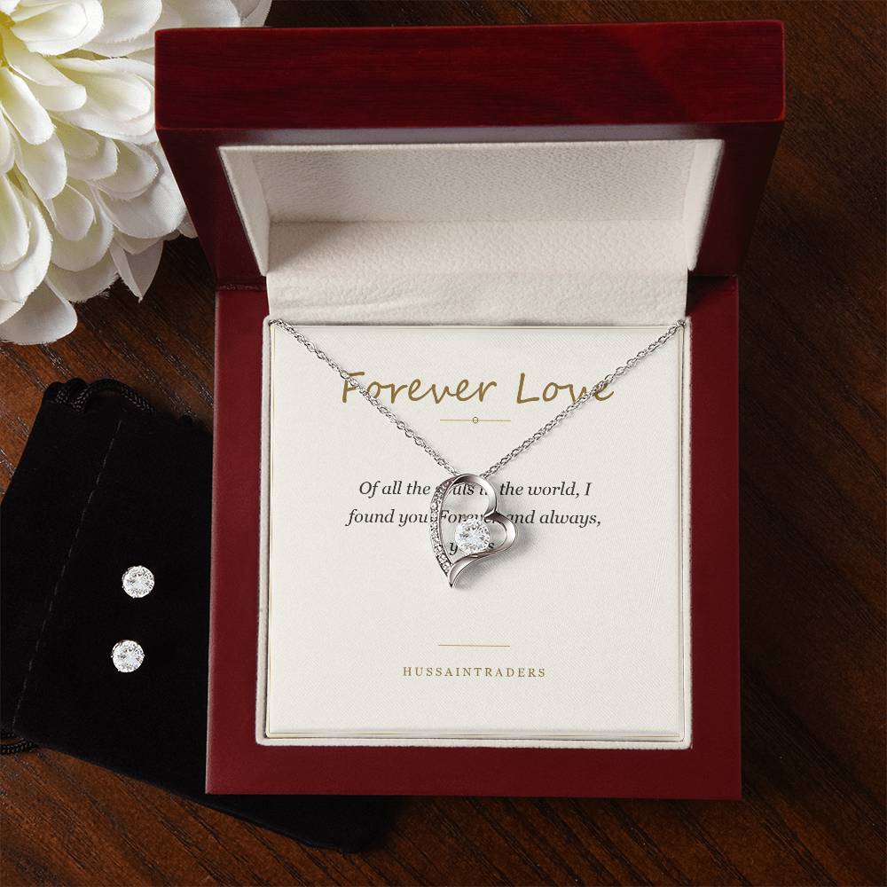 Forever Love set in the mahogany Luxury Box | Forever Love Necklace and Earring Set