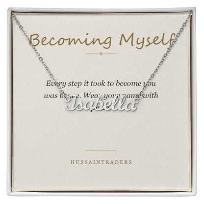Becoming Myself card with the silver name necklace | Chosen Name Necklace