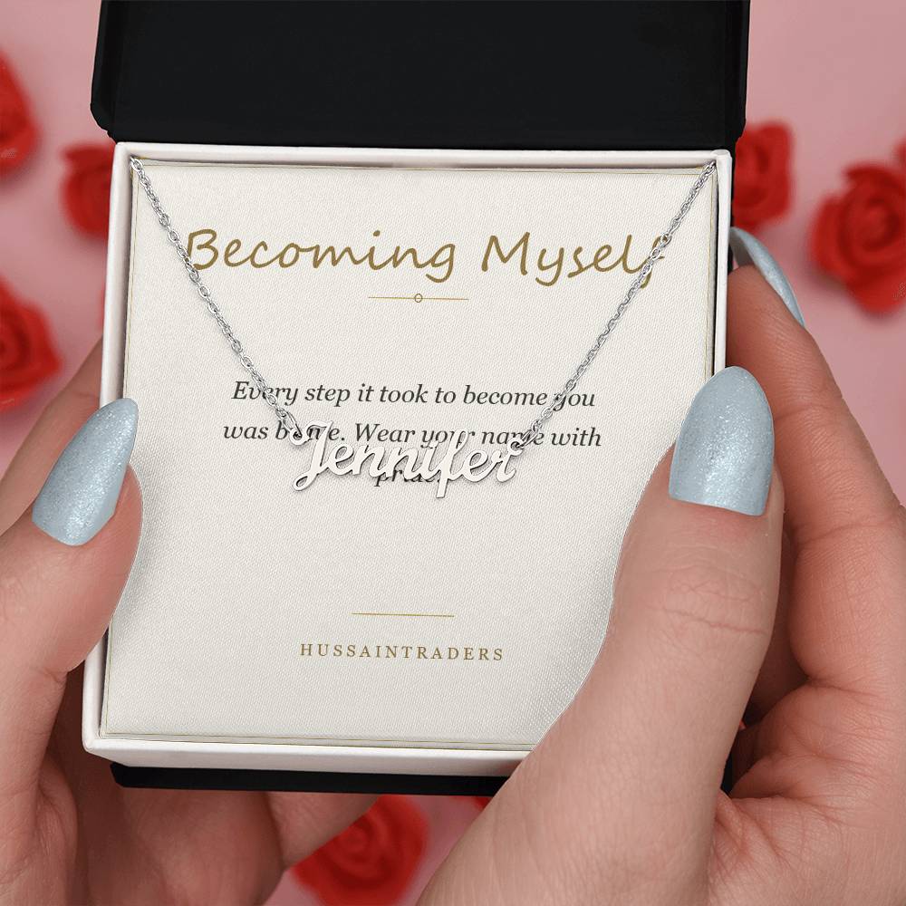 Becoming Myself card held in hand | Chosen Name Necklace