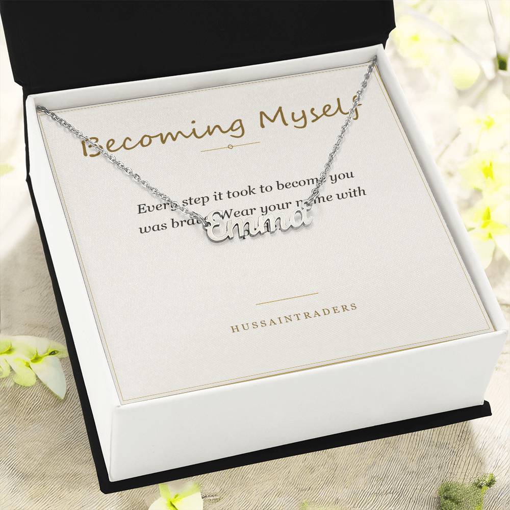 Card and name necklace in a gift box | Chosen Name Necklace