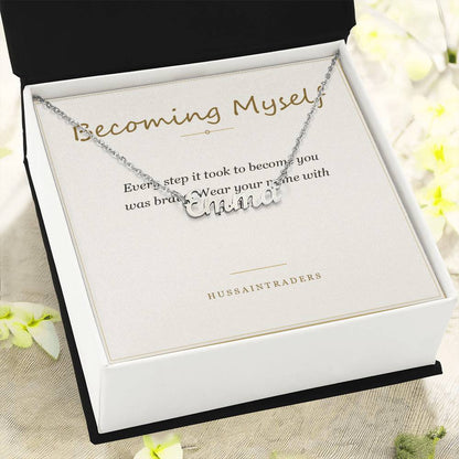 Card and name necklace in a gift box | Chosen Name Necklace