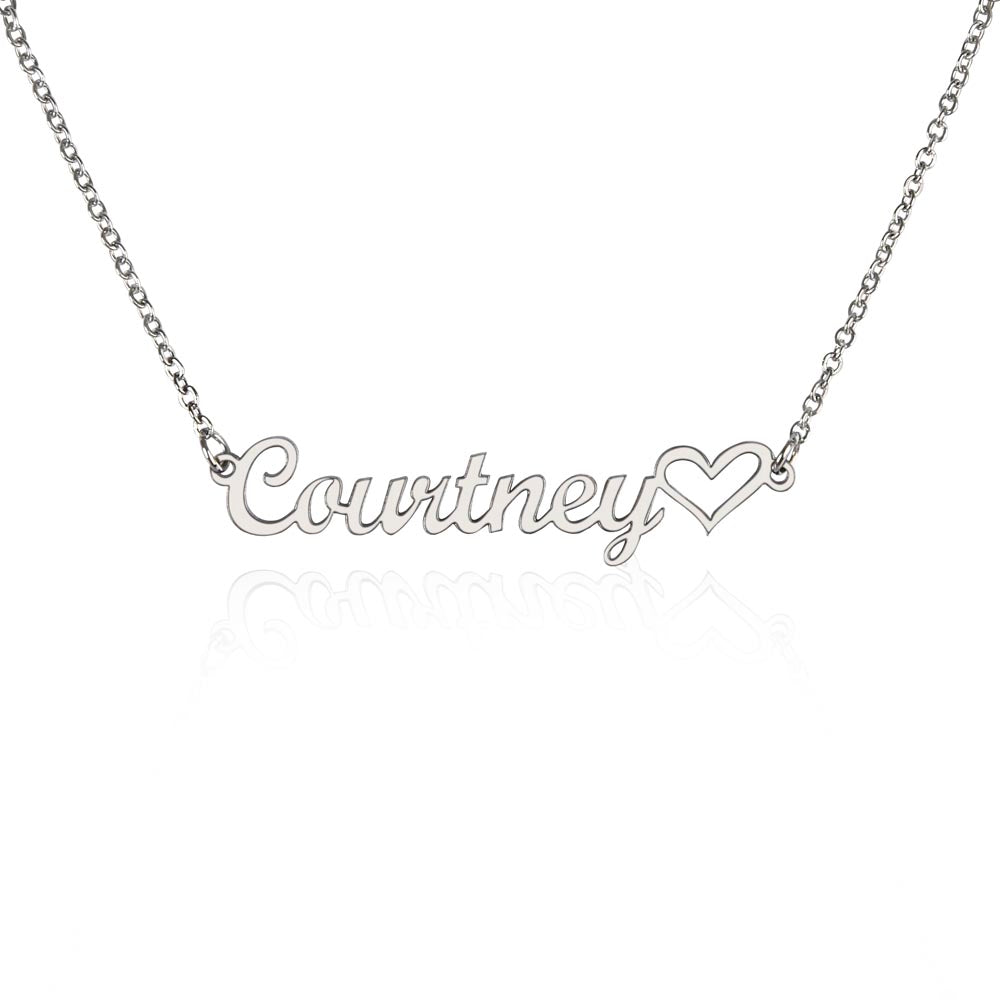 Heart Name Necklace in polished silver and 18k gold finish on white background, personalized jewelry by HussainTraders