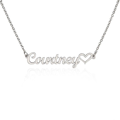 Heart Name Necklace in polished silver and 18k gold finish on white background, personalized jewelry by HussainTraders