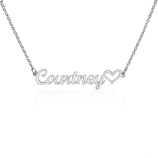 Heart Name Necklace in polished silver and 18k gold finish on white background, personalized jewelry by HussainTraders