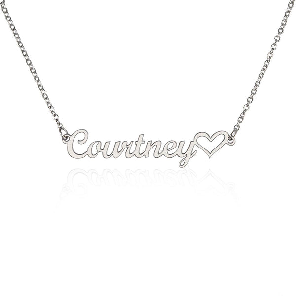 Heart Name Necklace in polished silver and 18k gold finish on white background, personalized jewelry by HussainTraders
