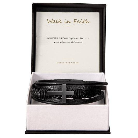 Men's Cross Bracelet in polished silver and 18k gold finish on white background, personalized jewelry by HussainTraders