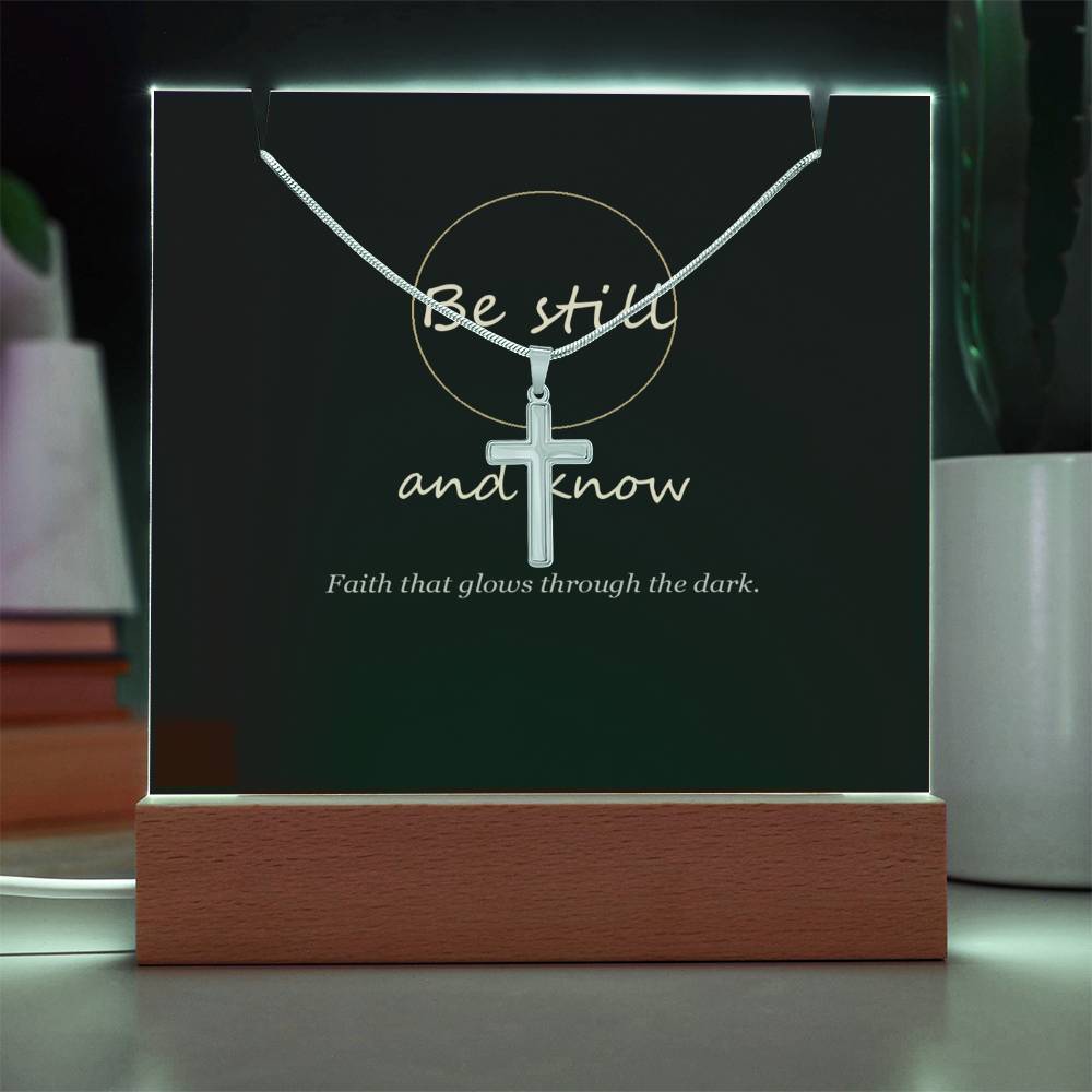 Keepsake light glowing white | Be Still Keepsake Light & Cross Necklace