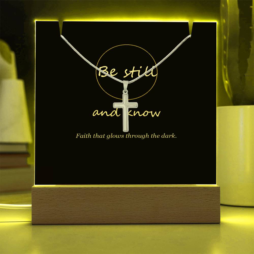 Keepsake light glowing yellow | Be Still Keepsake Light & Cross Necklace
