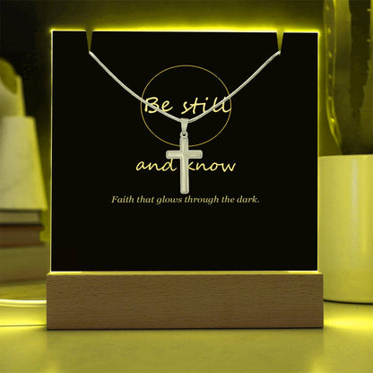 Keepsake light glowing yellow | Be Still Keepsake Light & Cross Necklace