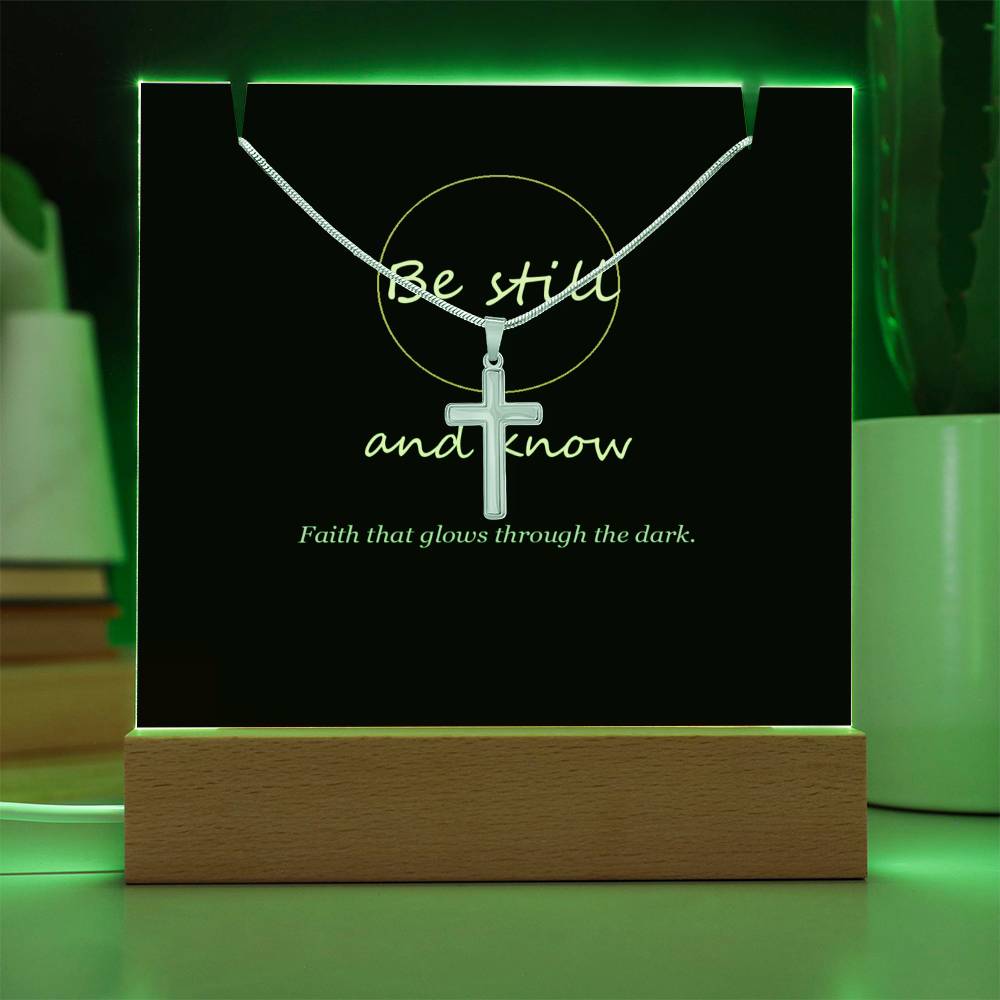 Keepsake light glowing green | Be Still Keepsake Light & Cross Necklace
