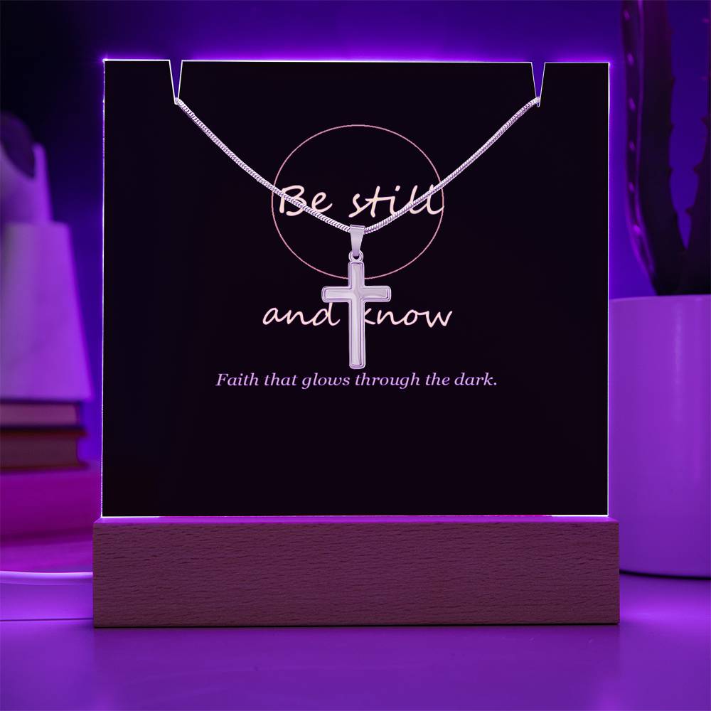Keepsake light glowing purple | Be Still Keepsake Light & Cross Necklace
