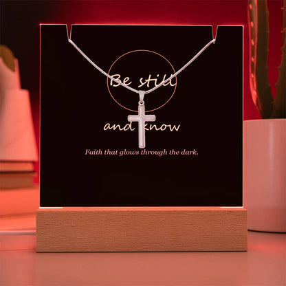 Keepsake light glowing red | Be Still Keepsake Light & Cross Necklace