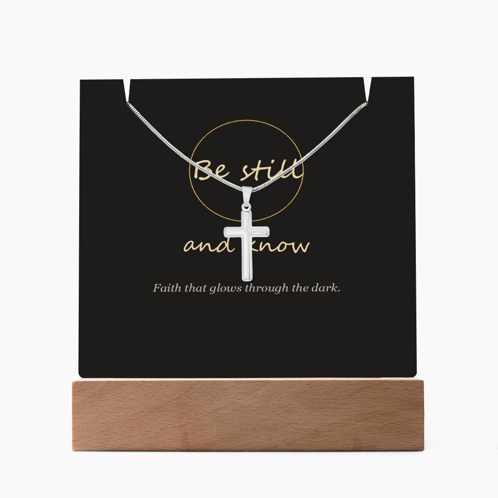 Be still and know cross keepsake light unlit on a white background | Be Still Keepsake Light & Cross Necklace
