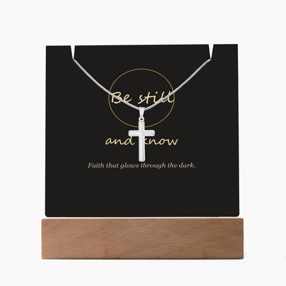 Be still and know cross keepsake light unlit on a white background | Be Still Keepsake Light & Cross Necklace