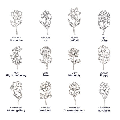 Chart of the 12 birth flowers by month, silver | Flower Name Necklace