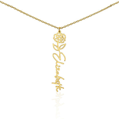 Gold finish birth flower name pendant on a white background, one of the 12 month flowers | Flower Name Necklace