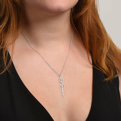 Silver birth flower name necklace worn with a black top | Flower Name Necklace