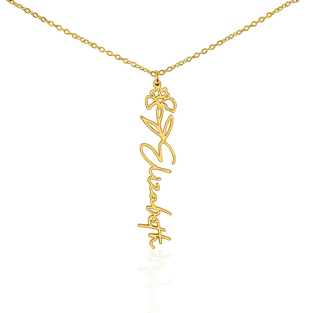 Gold finish birth flower name pendant on a white background, one of the 12 month flowers | Flower Name Necklace