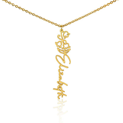 Gold finish birth flower name pendant on a white background, one of the 12 month flowers | Flower Name Necklace