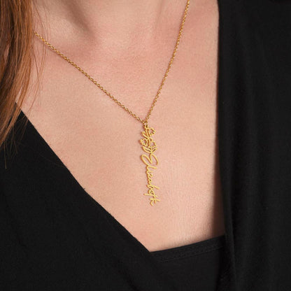 Gold finish birth flower name necklace worn, close-up | Flower Name Necklace