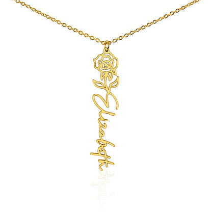 Gold finish birth flower name pendant on a white background, one of the 12 month flowers | Flower Name Necklace
