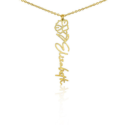 Gold finish birth flower name pendant on a white background, one of the 12 month flowers | Flower Name Necklace