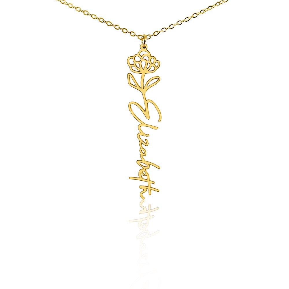Gold finish birth flower name pendant on a white background, one of the 12 month flowers | Flower Name Necklace